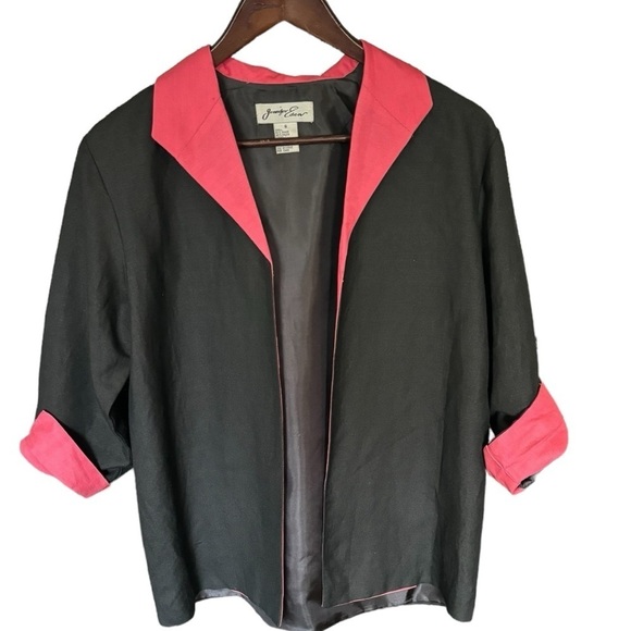 Jennifer Eden Two Piece Linen Like Black & Pink Blazer & Sleeveless Top Size 6 - Picture 14 of 15